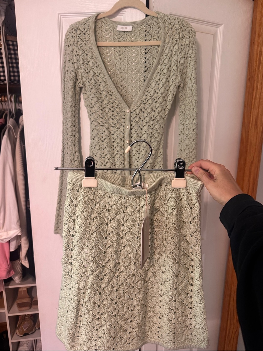 Meshki Light Sage Crochet Mini Skirt
